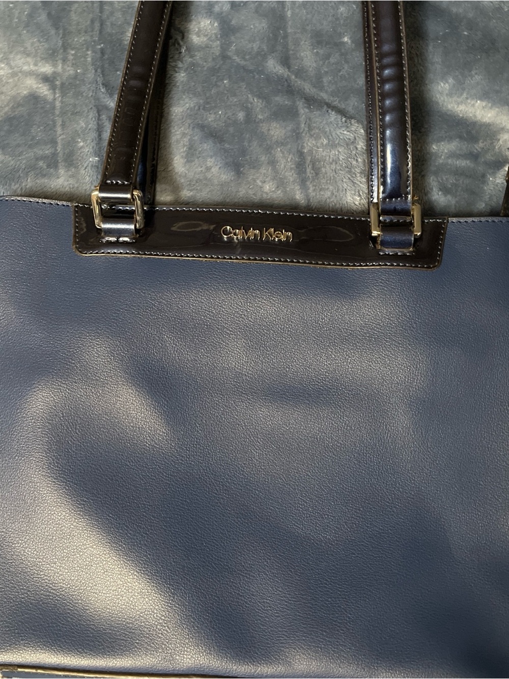 Calvin Klein Navy and Dark Brown Leather Tote